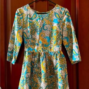 H&M Blue Paisley Fit and Flare 3/4 Length Sleeve Mini Dress Size 4